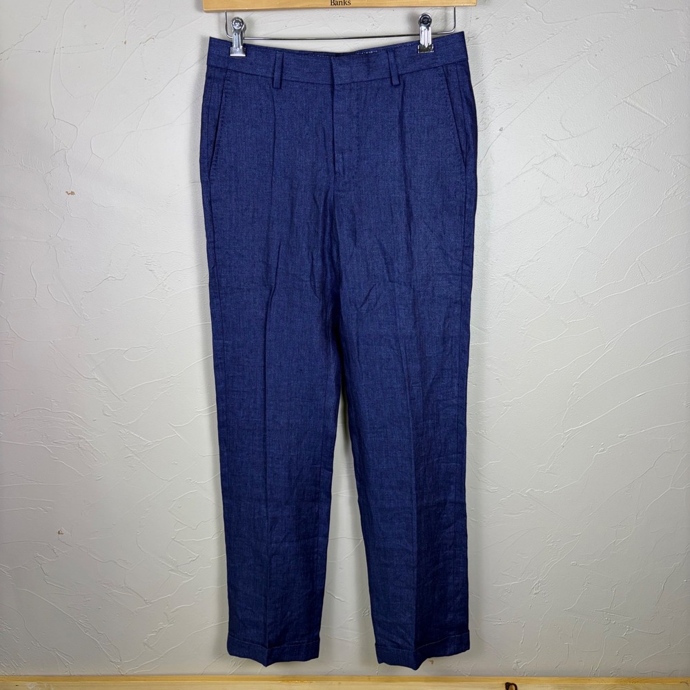Murano Baird McNutt Alex Linen Pants Men 29x32 Blue Slim Fit Cuffed Office